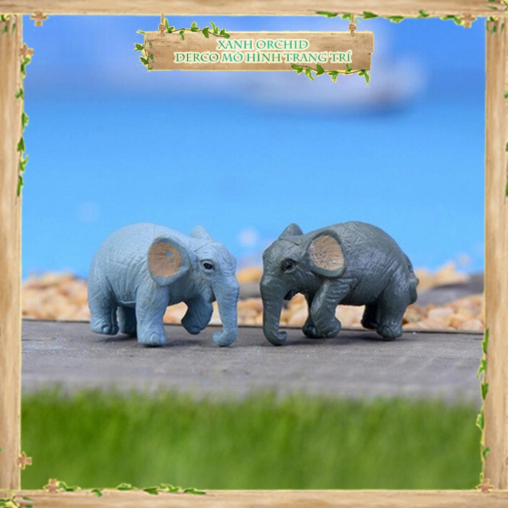 Mô Hình Tiểu Cảnh "Cặp Voi Xám Xanh" Trang Trí Sen Đá, Sân Vườn/ Chậu Cây, DYI, Terrarium