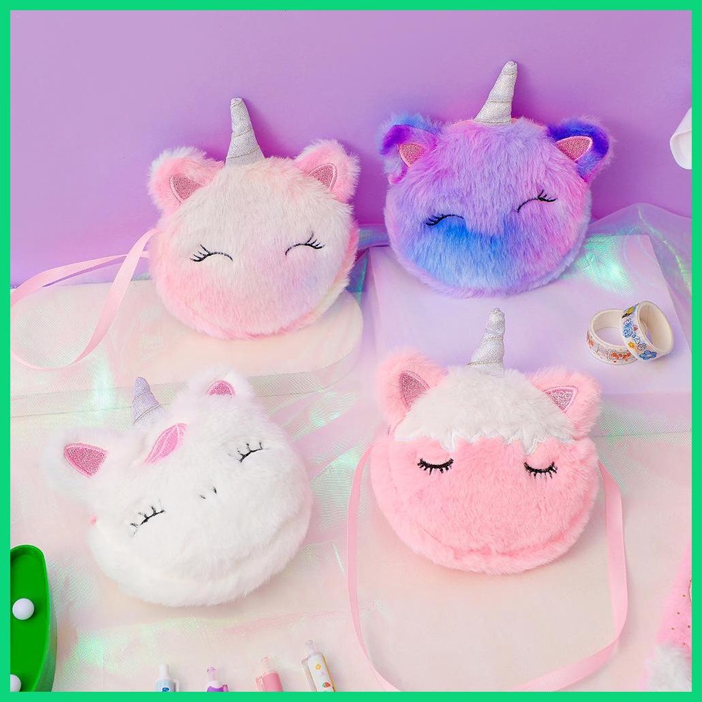 Túi Đeo Chéo Hình Kỳ Lân Hoạt Hình Nhồi Bông Đáng Yêu Dành Cho Bé Gái