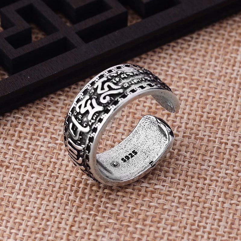 Nhẫn Hở Mạ Bạc 925 Thái Lan Sáu Cánh Độc Đáo Có Thể Điều Chỉnh Phong Cách Retro Cho Nam