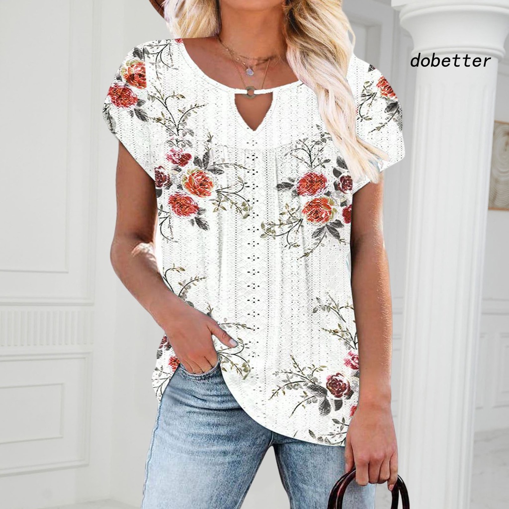 Áo Thun Tay Ngắn Cổ Tròn Viền Mềm Mại Thoáng Khí In Họa Tiết Hoa Màu Trơn Thời Trang Mùa Hè Cho Nữ