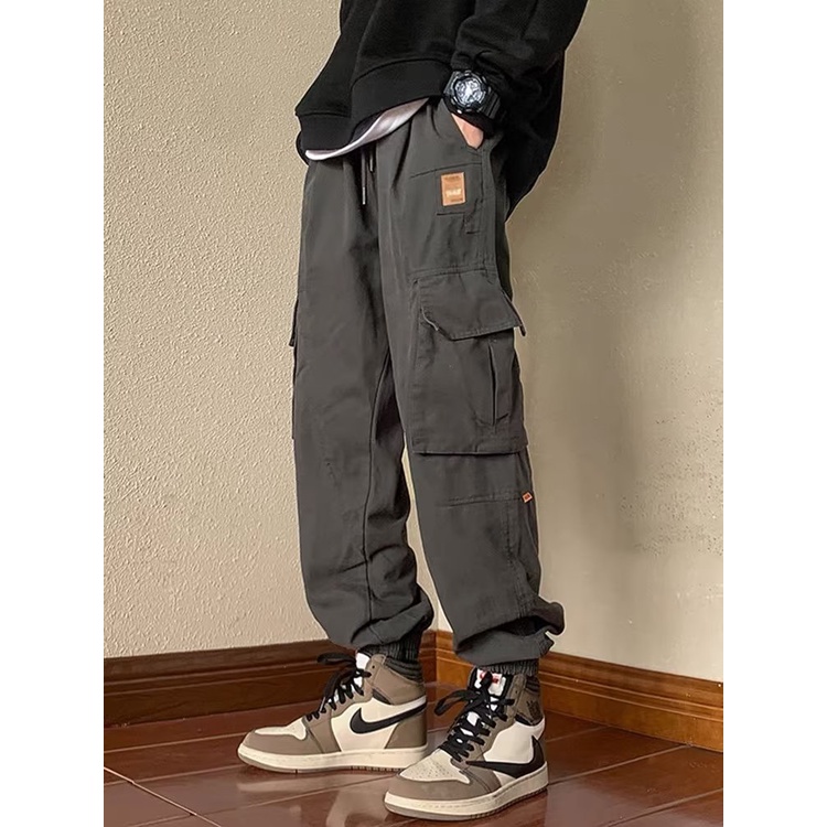 Quần Dài Dáng Rộng Vải Cotton Phối Nhiều Túi Kiểu Retro Nhật Bản Thời Trang Mùa Hè Cho Nam