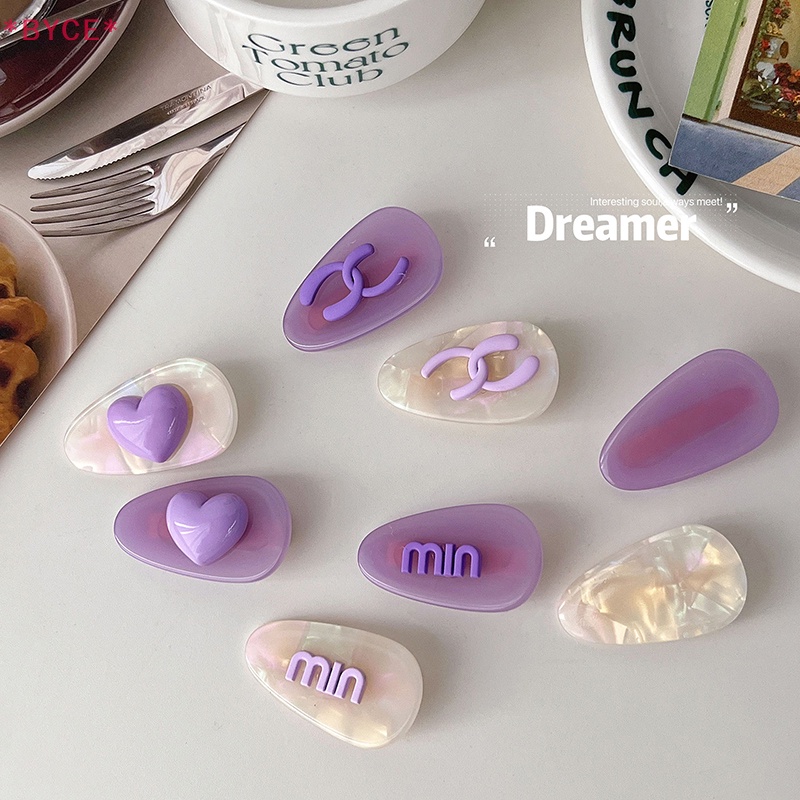 Kẹp Tóc Màu Tím In Họa Tiết Trái Tim / Gấu Hoạt Hình Dễ Thương Thời Trang Cho Nữ Mới