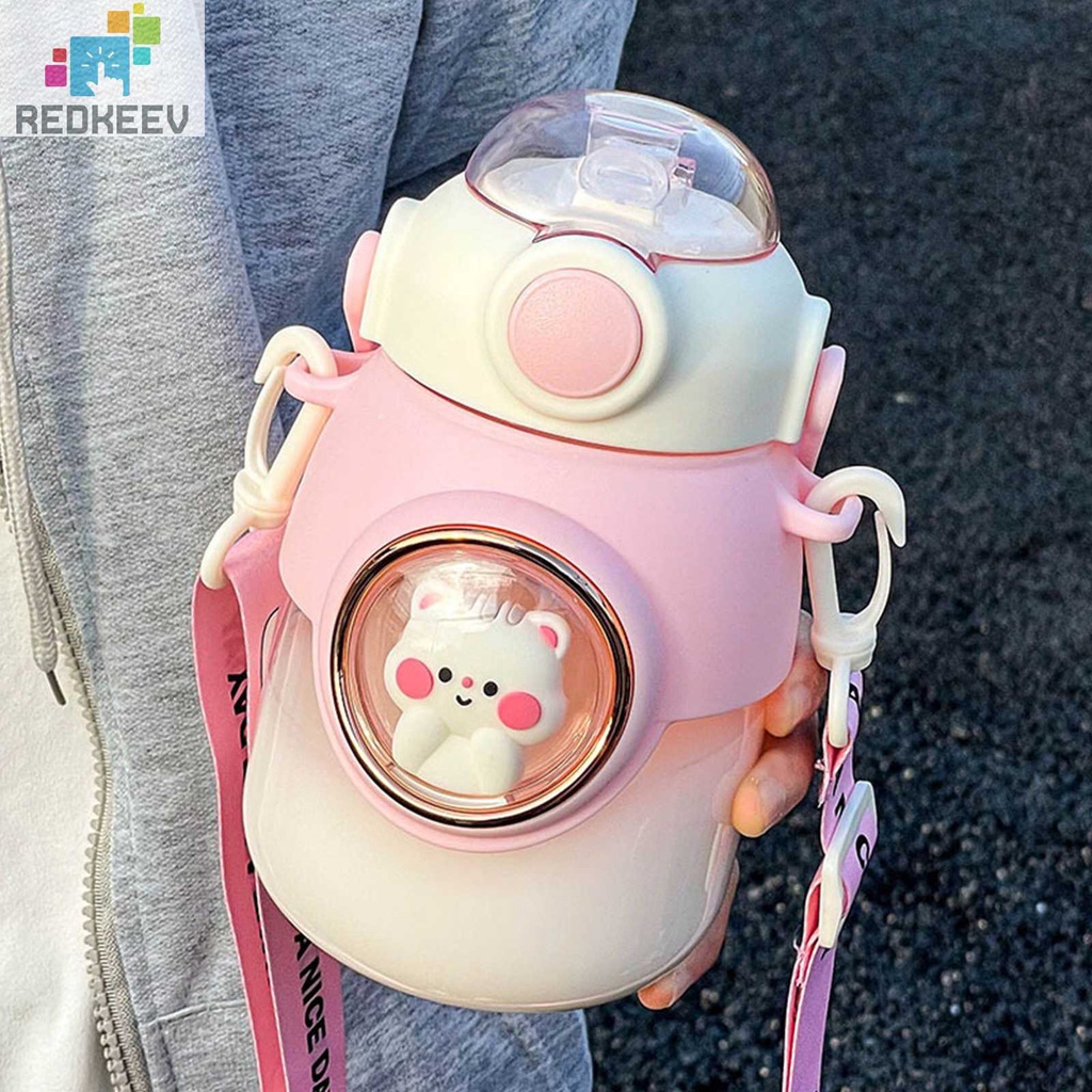 Bình Nước Thể Thao 820ml Hình Viên Thuốc Có Ống Hút Và Dây Đeo Vai Cho Bé