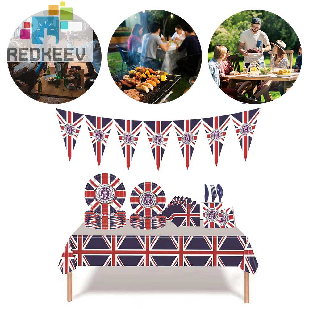 Set 118 Món Chén Đĩa / Cốc / Khăn Ăn Hình Lá Cờ Anh / Tiệc Tùng / Thể Thao