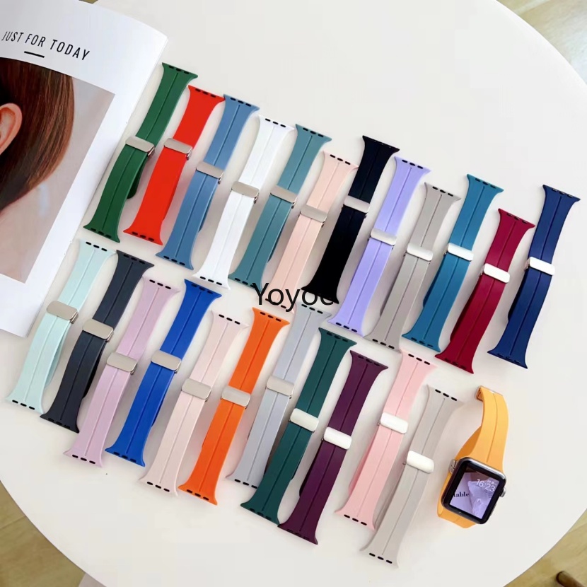 Dây Đeo Silicone Khóa Nam Châm Cho iwatch Series 7 8 SE 6 5 4 3 2 1 44mm 40mm 45mm 41mm 42mm Correa 49mm Ultra 38mm