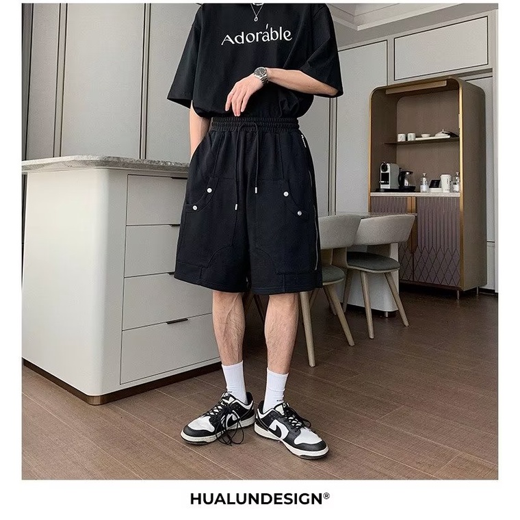 Quần Lửng Thể Thao Dáng Rộng Màu Đen Thời Trang Mùa Hè Cá Tính Cho Nam