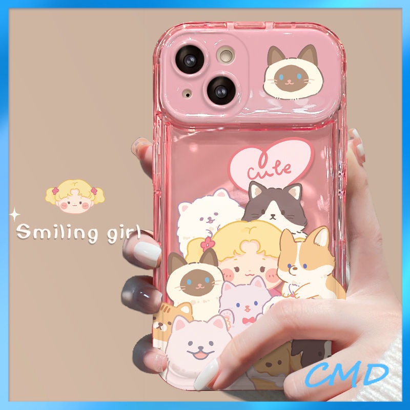 Ốp Lưng iPhone Camera Điện Thoại Cô gái với thú cưng của mình, gương lật, chống chấn động, bảo vệ máy ảnh Cho Iphone 6 / 6S / 6splus / se / 7 / 7plus / 8 / 8plus / X / xs / xsmax / 11 / 12 / 13 / 14 / Plus / Pro / Pro Max-8015