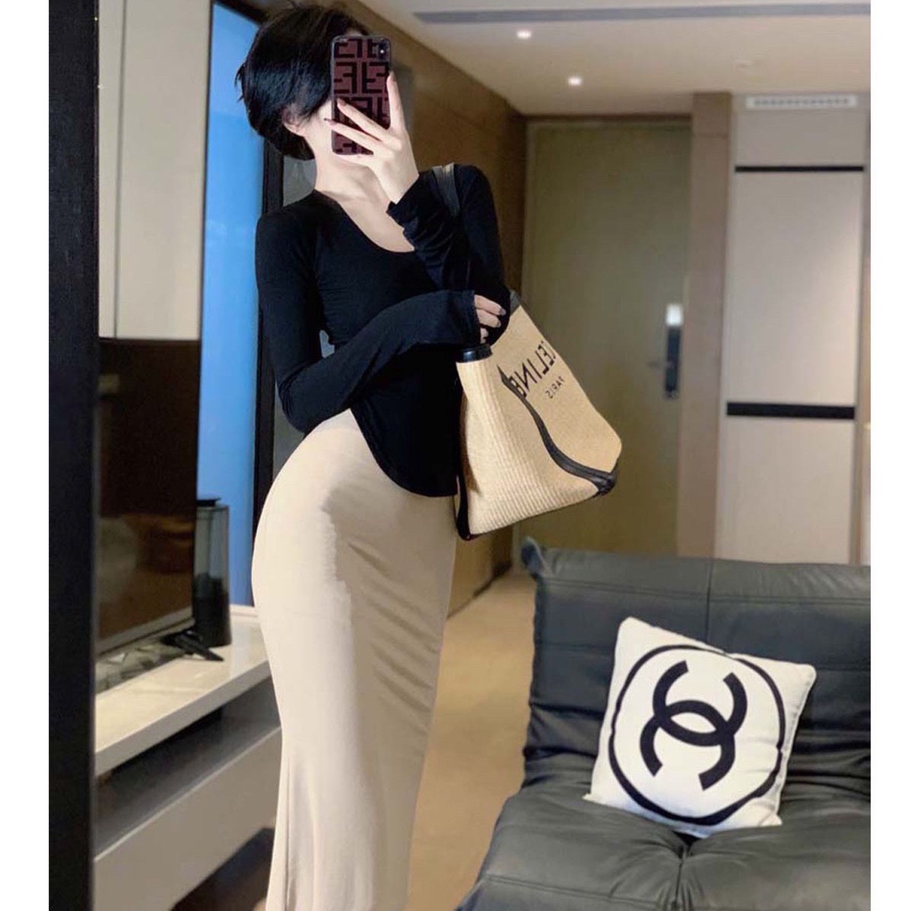 Set Áo Thun Dài Tay + Chân Váy Đuôi Cá Thời Trang Nữ