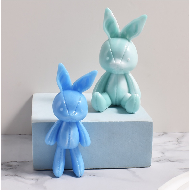 Khuôn Silicon hình thỏ đúc bằng keo Epoxy, Thạch cao cho hình Thỏ nằm kèm móc khóa