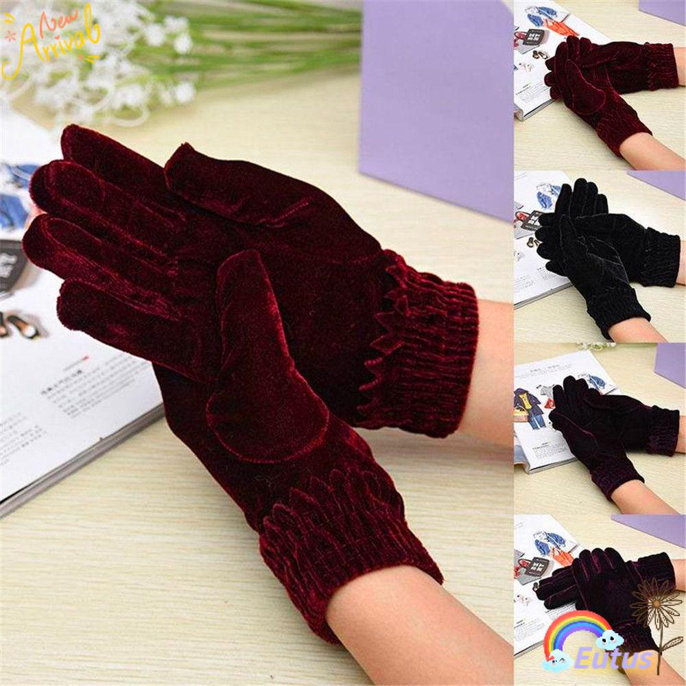 Găng Tay Nhung Hở Ngón Màu Sắc Đơn Giản Cho Nữ