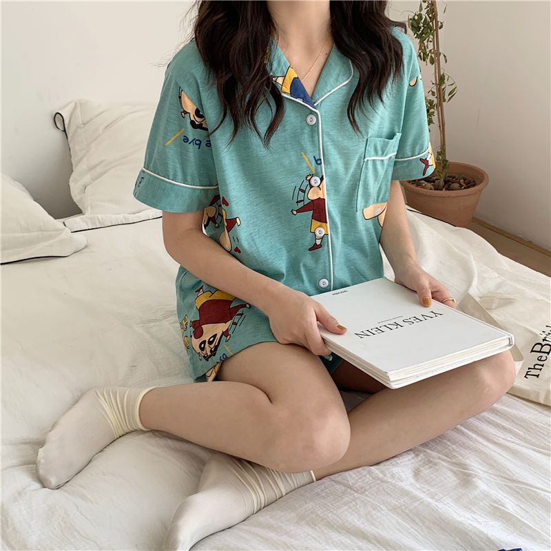 Bộ Đồ Ngủ Tay Ngắn In Họa Tiết Hoạt Hình Dễ Thương Phong Cách Nhật Bản / Hàn Quốc Thời Trang Xuân Thu Cho Nữ
