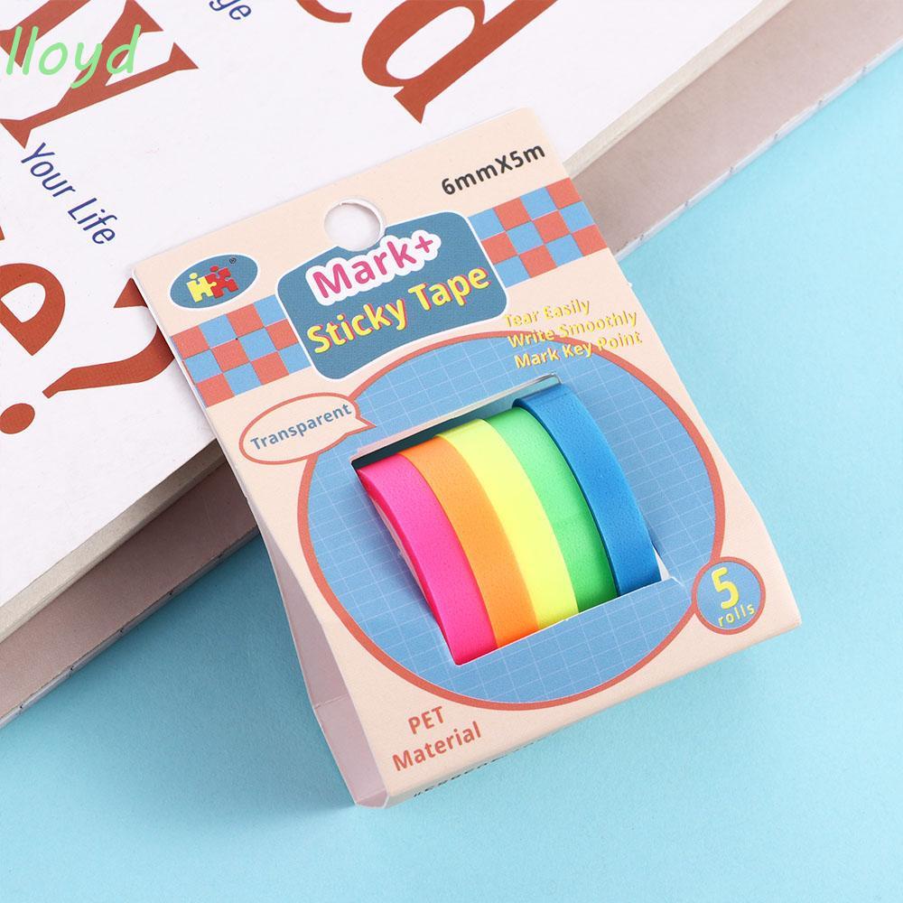 Cuộn 5 Cuộn Băng Dính Đánh Dấu Trang Sách Màu Dạ Quang 5 Màu Tùy Chọn DIY