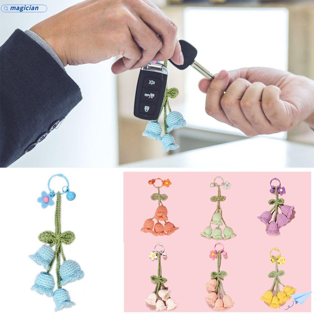 Móc Khóa Xe Hơi Đan Len Thủ Công Họa Tiết Hoa Xinh Xắn