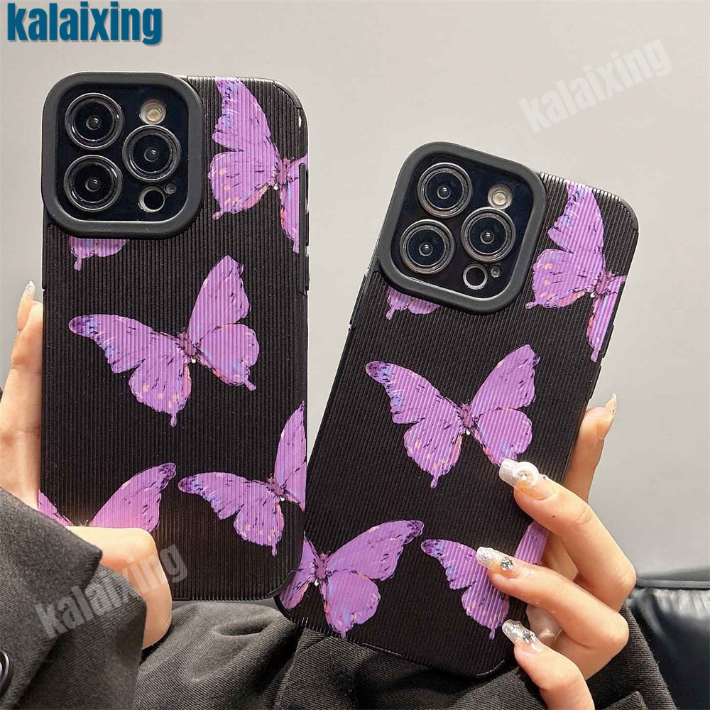 Ốp Điện Thoại Dẻo Viền Đen Họa Tiết Bươm Bướm Cho iPhone 11 12 13 14 Pro Max 14 Plus Xs Max X XR 7 8 Plus