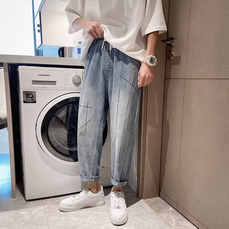 Quần Jeans Dài Ống Rộng Phong Cách Hong Kong Thời Trang Mùa Hè Cho Nam