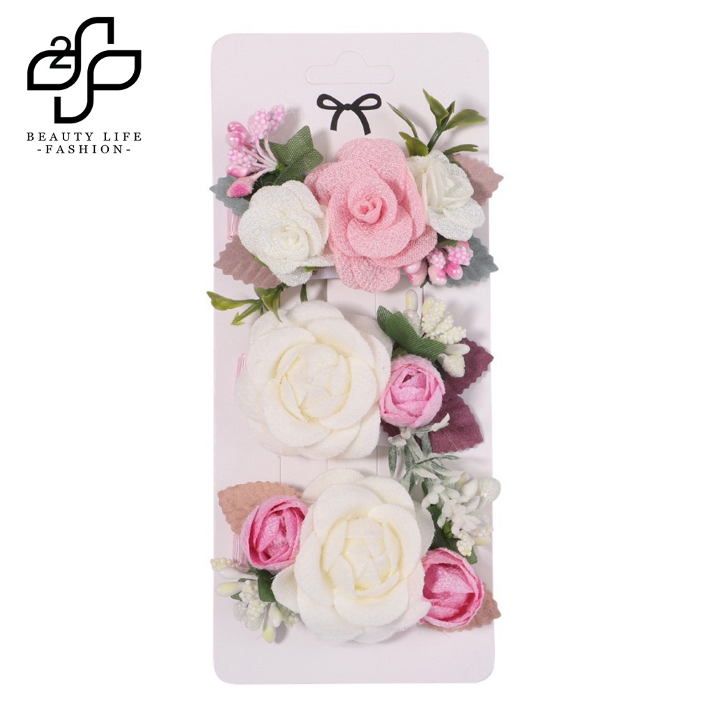 Bộ 3 Kẹp Tóc Màu Sắc Tươi Sáng Đính Hoa Giả Xinh Xắn