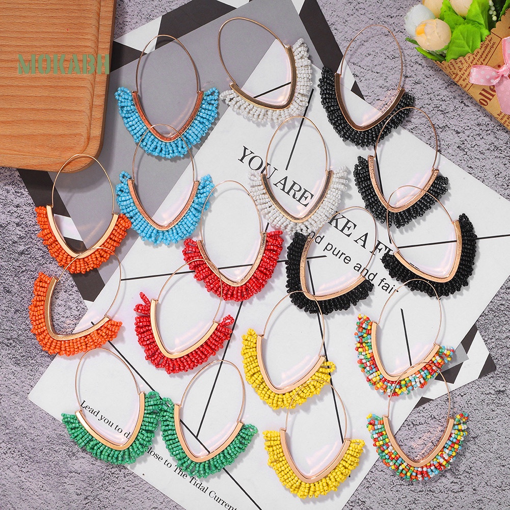 [Mok Abh] Bông Tai Đính Hạt Tua Rua Phong Cách Bohemian