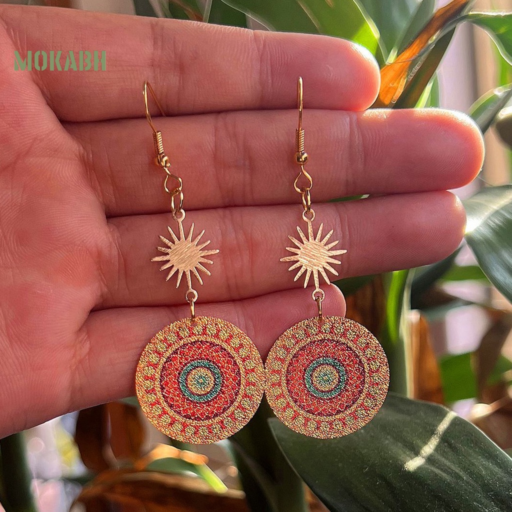 1 Đôi Bông Tai Tròn Mạ Điện Họa Tiết Hình Học Phong Cách Vintage Dành Cho Nữ