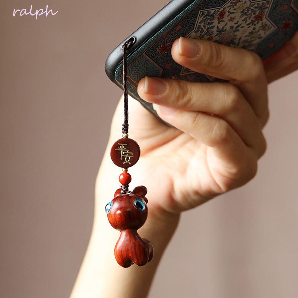 Móc Khóa Điện Thoại Bằng Gỗ Mun Hình Chú Hươu Hoạt Hình Dễ Thương Làm Thủ Công