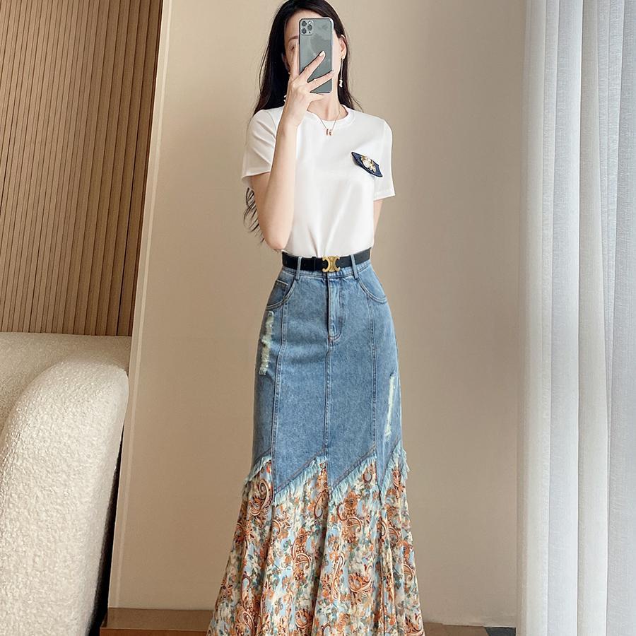 Bộ Áo Thun + Chân Váy Denim Thời Trang Mùa Hè 2022 Mới