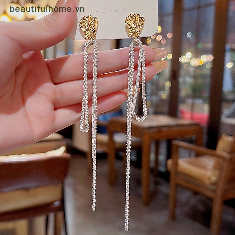 1 Đôi Bông Tai Tua Rua Đính Đá Lấp Lánh Phong Cách Hàn Quốc Thời Trang Cho Nữ