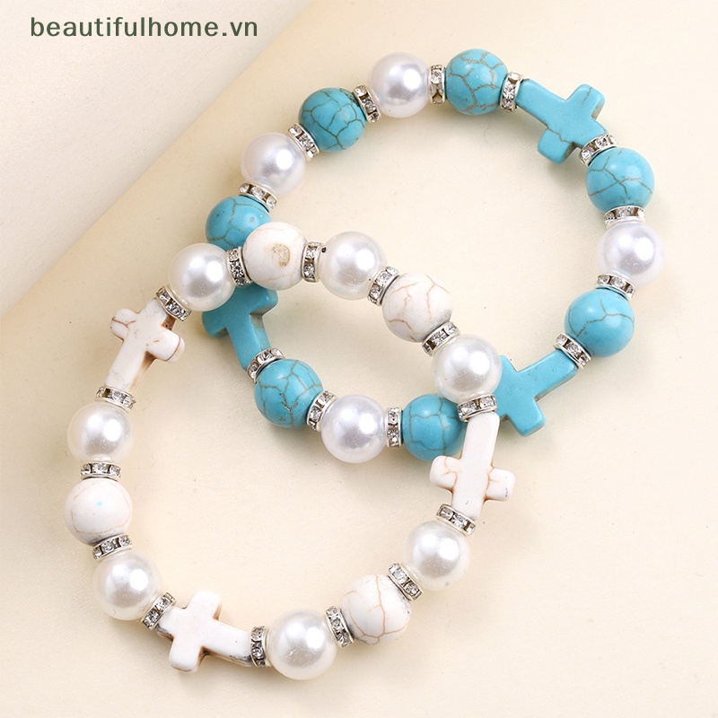 [beautifulhome] Vòng Đeo Tay Co Giãn Đính Ngọc Trai Thời Trang Phong Cách Punk Cho Nam [beauty]