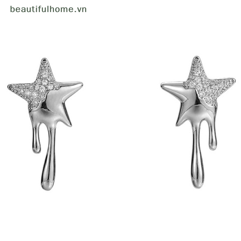 [beautifulhome] Bông Tai Đinh Tán Đính Đá Zircon Ngôi Sao Đơn Giản Thời Trang Hàn Quốc Cá Tính Dành Cho Nữ [beauty]
