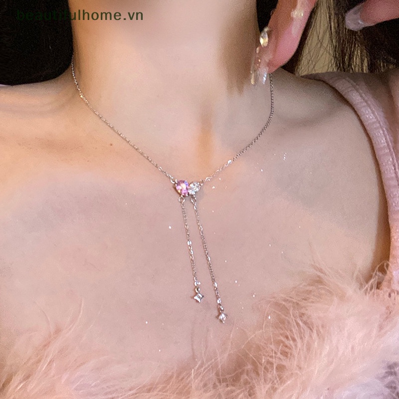 [beautifulhome] Vòng cổ Mặt Hình Trái Tim Đính Đá Zircon Màu Hồng Trắng Thanh Lịch Thời Trang Mới Làm Quà Tặng Tiệc Tùng Cho Nữ [beauty