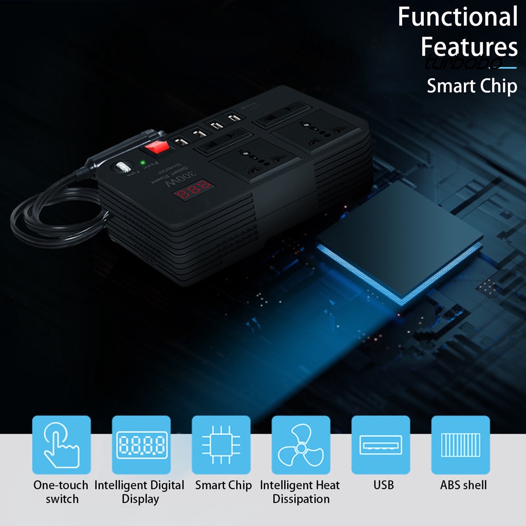 Bộ Chuyển Đổi Nguồn Điện 300W 4 Cổng USB DC 12V Sang AC 220V