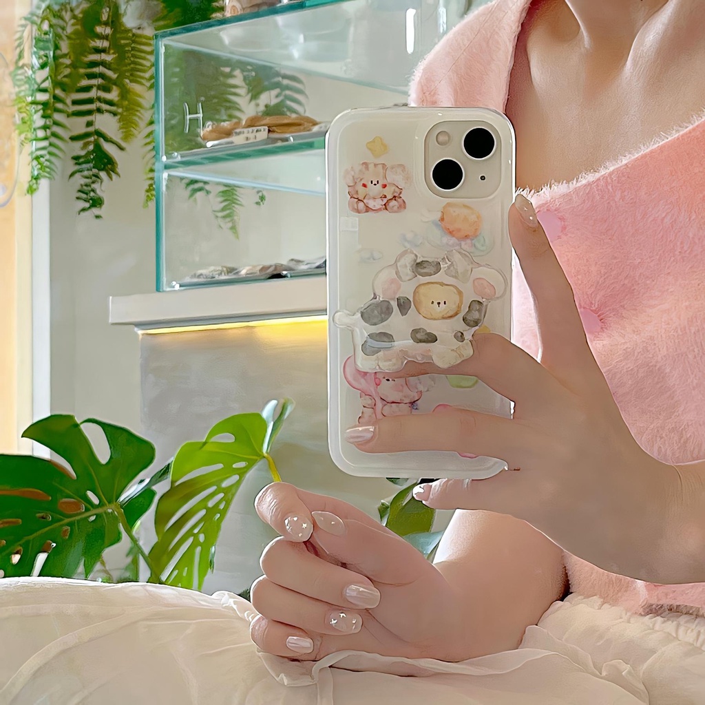 Ốp Điện Thoại Imd Mềm Trong Suốt Hai Mặt Họa Tiết Bò Hoạt Hình Cho iPhone 14 13 12 11 PRO MAX