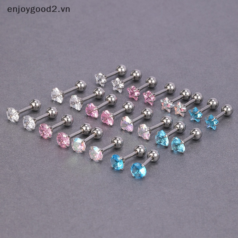 1 Đôi Khuyên Tai Đính Đá Zircon Đơn Giản Bằng Thép Không Gỉ Thời Trang Dự Tiệc Cho Nữ