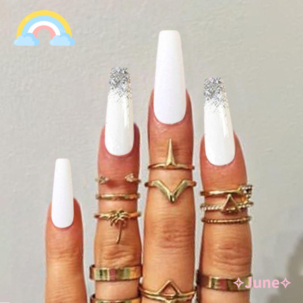 JUNE Bộ 24 Móng Tay Giả Che Phủ Toàn Diện DIY