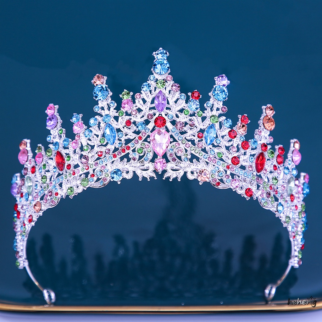Vương Miện Tròn Lớn Đính Kim Cương Giả Nhiều Màu Sang Trọng Phụ Kiện Đám Cưới