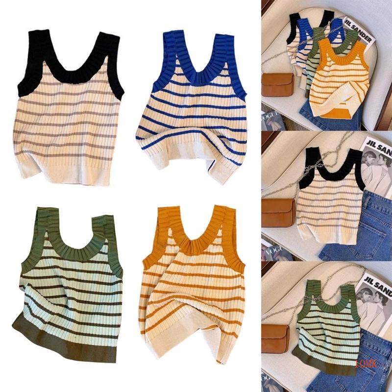 Áo Dệt Kim Sát Nách Màu Sắc Tương Phản Thời Trang Mùa Hè Cho Nữ