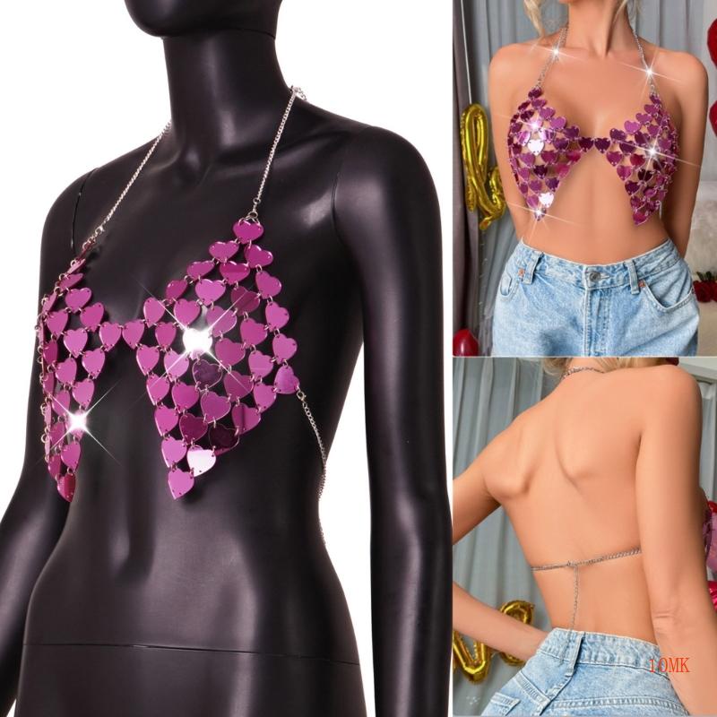 Áo Ngực Dạng Crop Top Cổ Chữ V Đính Kim Sa Hình Trái Tim Gợi Cảm Cho Nữ