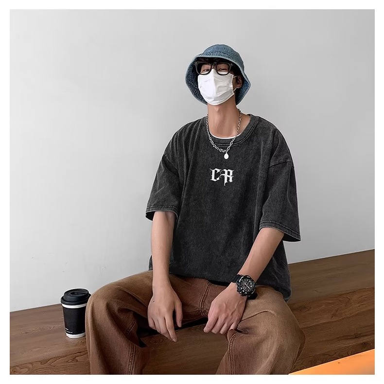 Áo Thun Cotton Nguyên Chất Ngắn Tay Cỡ Lớn Phong Cách Retro Đường Phố Cho Nam