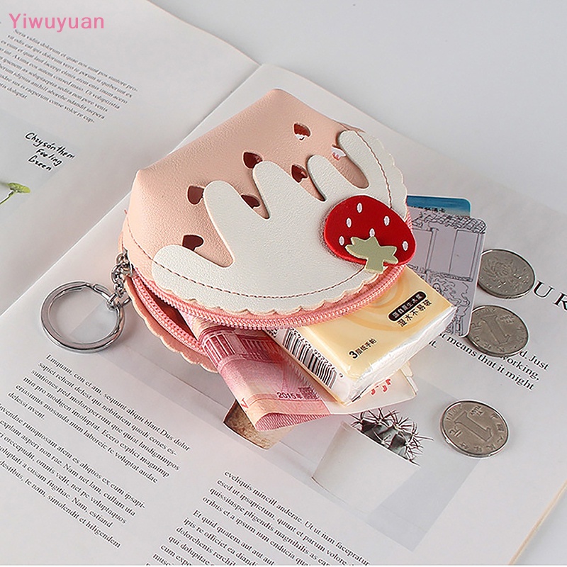 < Yiwuyuan > Ví Nhỏ Đựng Tiền Xu / Thẻ / Kem Dâu Tây Đáng Yêu Cho Bé Gái Mới