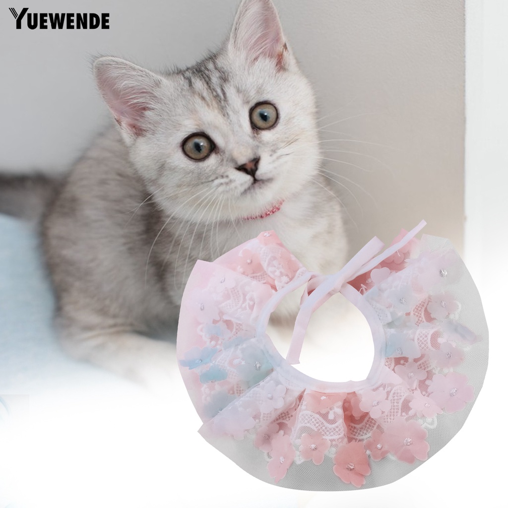 Yq.e Khăn Quàng Cổ Lưới Viền Ren Hoa Màu Tương Phản Thoáng Khí Chống Thất Lạc Trang Trí Vòng Cổ Đi Bộ Hàng Ngày Cho Cún Cưng