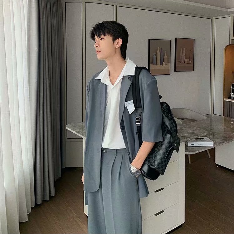 Áo Khoác Blazer Ngắn Tay Thiết Kế Đơn Giản Trẻ Trung Thời Trang Hàn Quốc Cho Nam