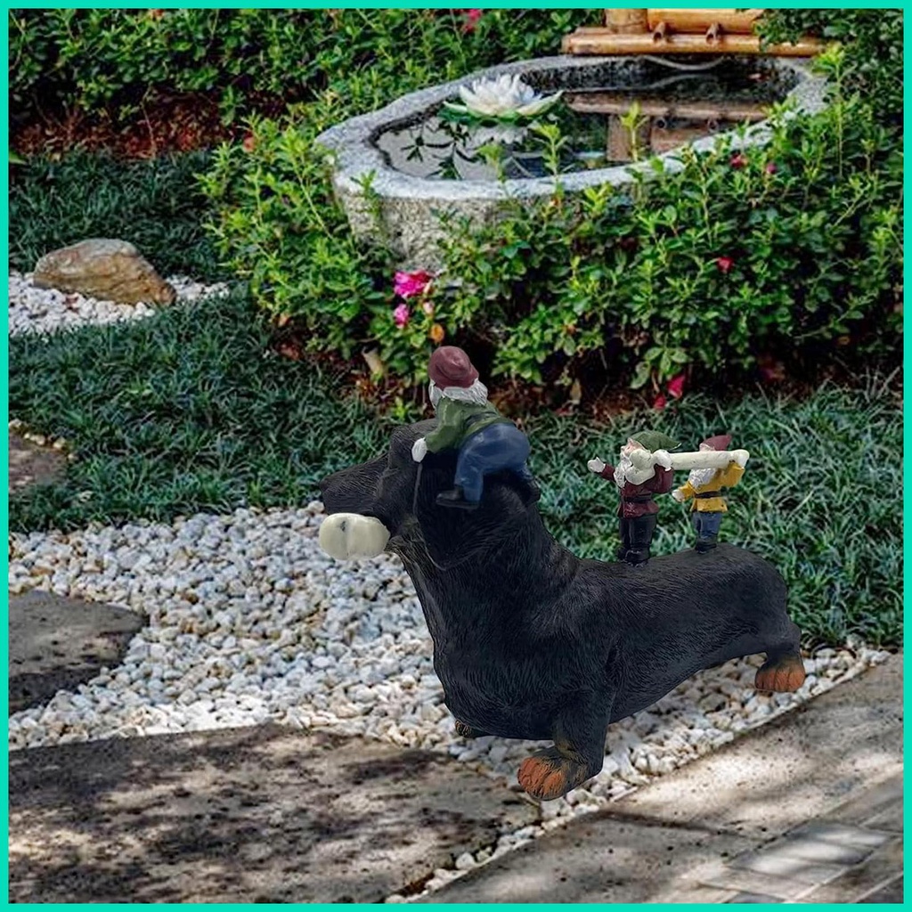 Gnome Tượng Resin Hình Chú Chó Ăn Xương Trang Trí Sân Vườn Nghệ Thuật Dachshund Dwarf Huvn