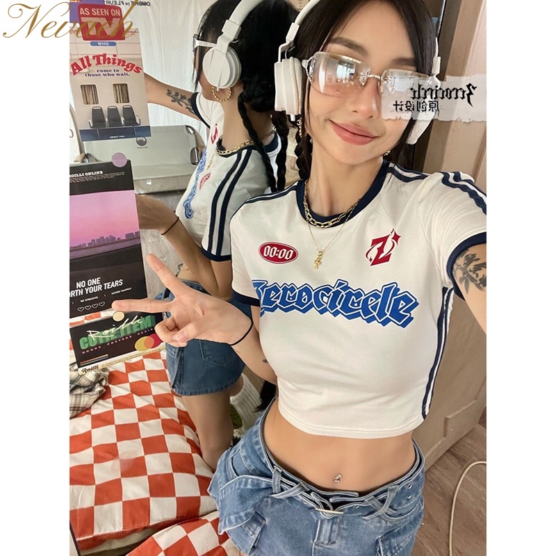 Áo Thun Tay Ngắn Mùa Hè Phong Cách retro Mỹ Thiết Kế Mới Ngọt Ngào Cho Nữ