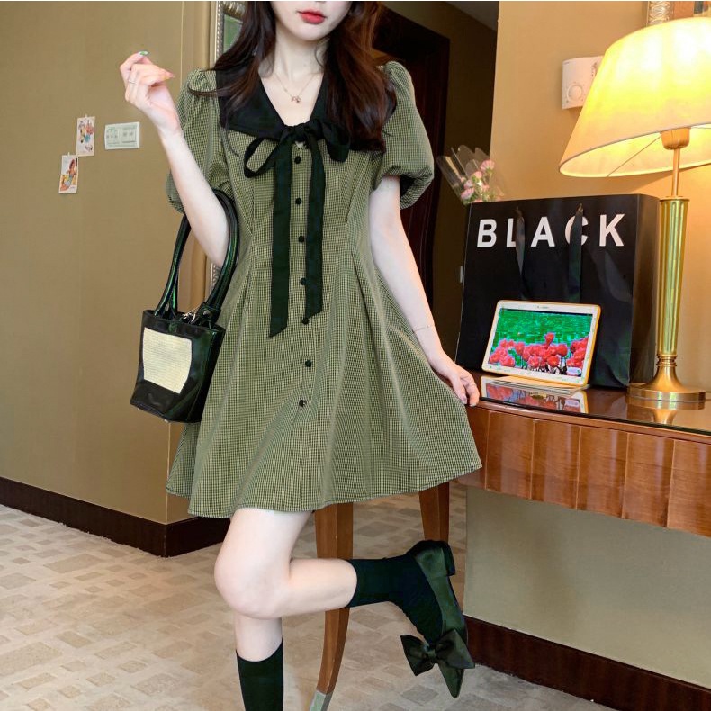 Đầm Sọc Ca Rô Xanh Lá Thời Trang Hè Mới 2023 Cao Cấp Cho Nữ