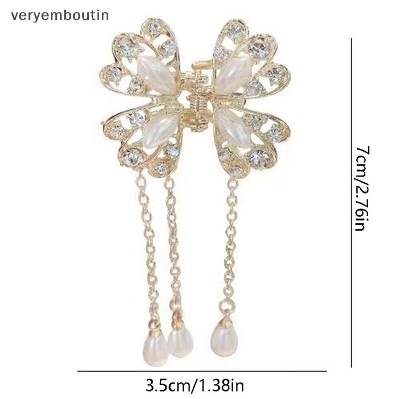Kẹp Tóc Hình Bướm Đính Đá Ngọc Trai Phối Dây Tua Rua Thời Trang Cho Nữ