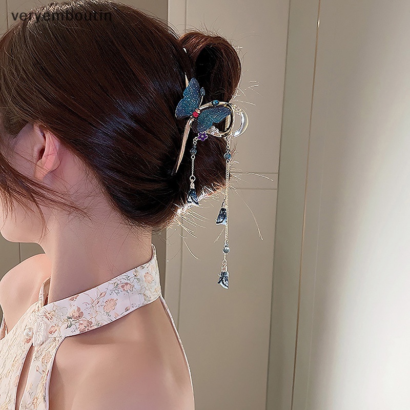 Kẹp Tóc Kim Loại Hình Bướm Đính Kim Cương Pha Lê Phong Cách Hàn Quốc Cho Nữ