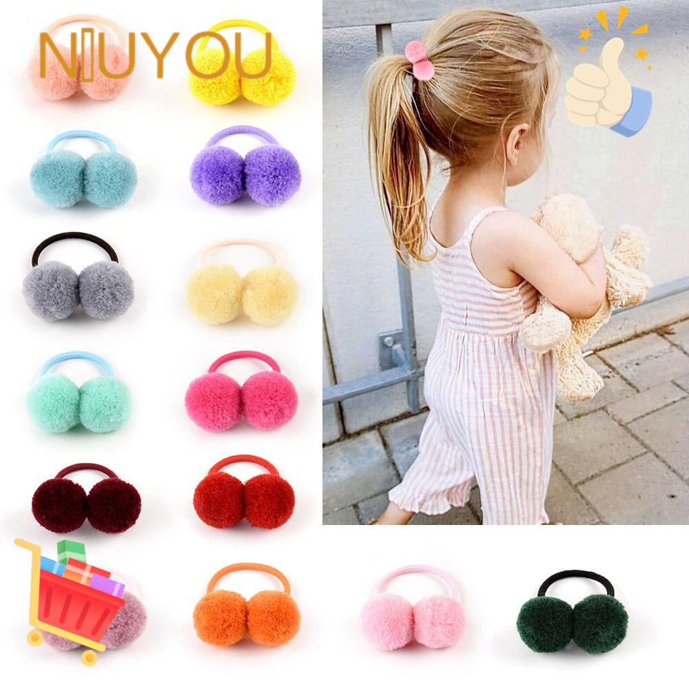 Dây Cột Tóc Đuôi Ngựa Co Giãn Đính Bóng Lông Màu Sắc Ngọt Ngào Thời Trang Thu Đông