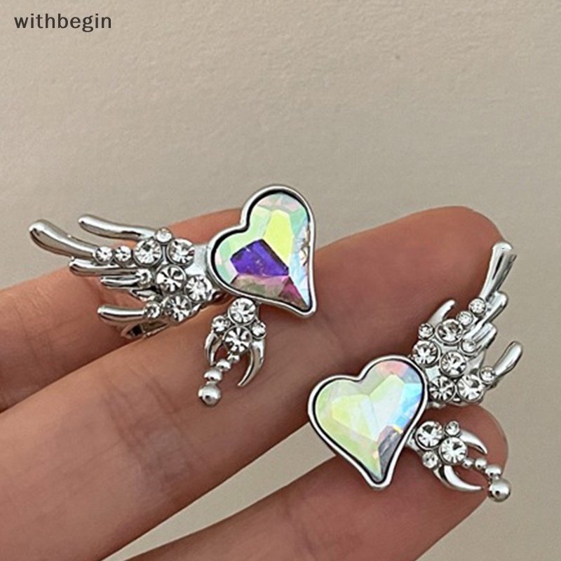 Bông Tai Kẹp Vành Tai Hình Trái Tim Đính Đá Pha Lê Nhiều Màu Thời Trang Cho Nữ