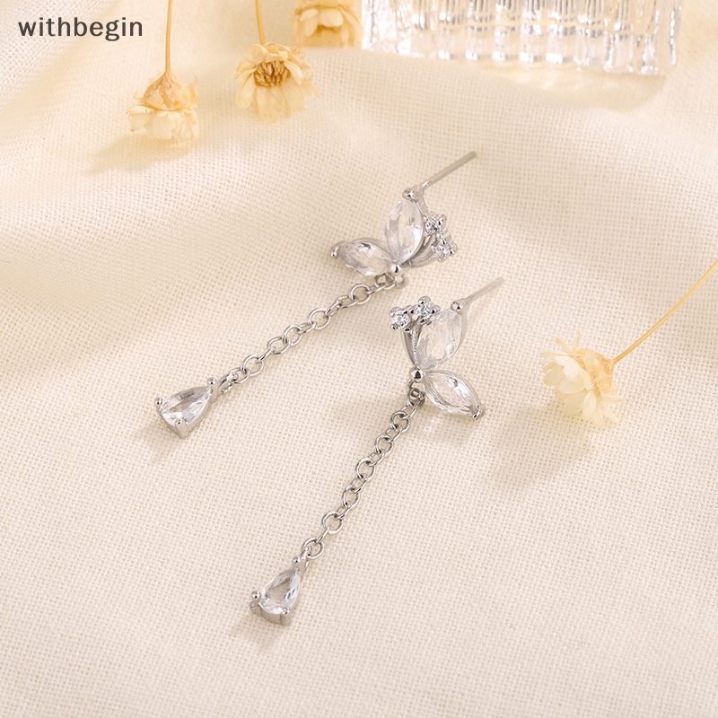 Bông Tai Dáng Dài Hình Bướm Đính Đá Zircon Lấp Lánh Thời Trang Dự Tiệc Cho Bạn Gái