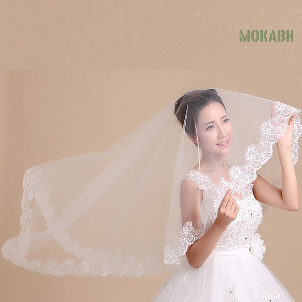 [Mokabh] Lưới Trùm Đầu Cô Dâu Màu Trắng Nhìn Xuyên Thấu Viền Ren Phụ Kiện Chụp Ảnh