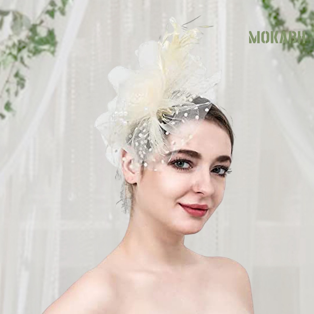 Mũ Lưới Đính Hoa Và Lông Vũ Trang Trí Tóc Cho Cô Dâu