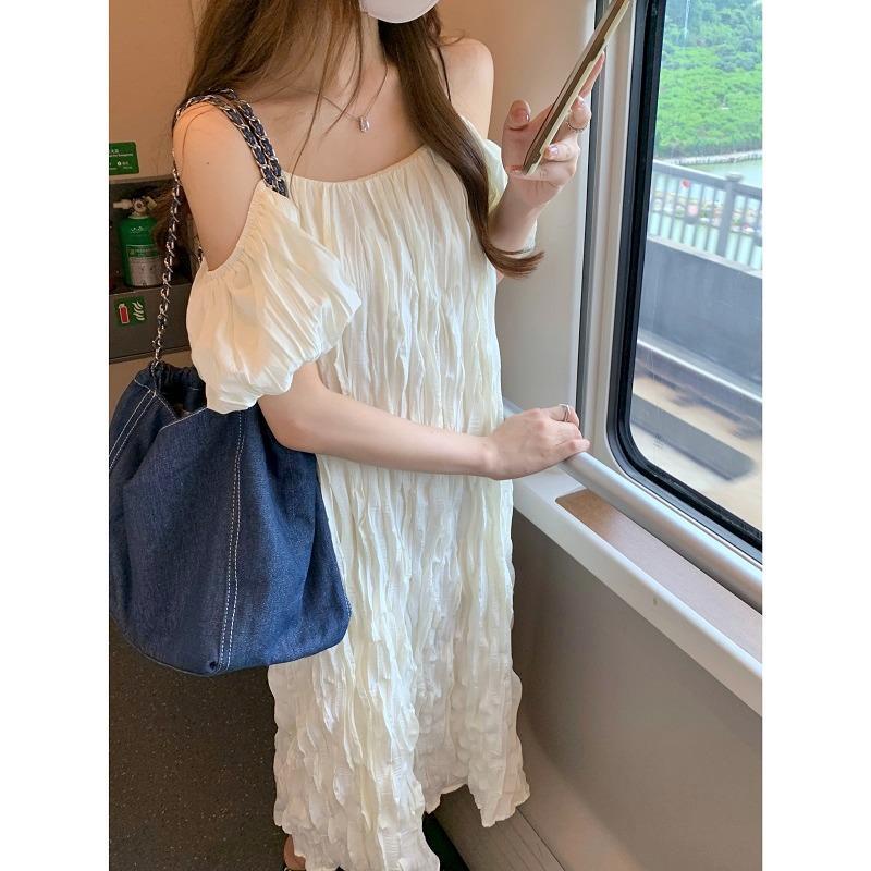 Đầm Hai Dây Dáng Dài Rộng Cổ Chữ V Xếp Ly Màu Trơn Thời Trang Cho Nữ 6.30